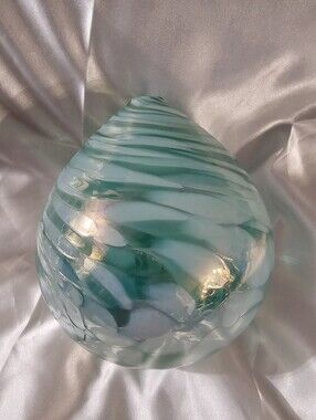 Vintage 1990s Teal White Swirl Art Glass Oil Lamp Coastal Decor As Is